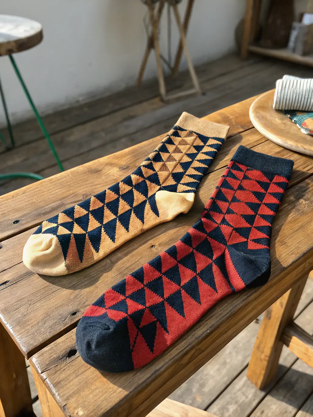 A display of Arlin One Textile's nylon and polyester blend socks, highlighting their durability and moisture-wicking properties. The socks are shown in a variety of athletic designs.