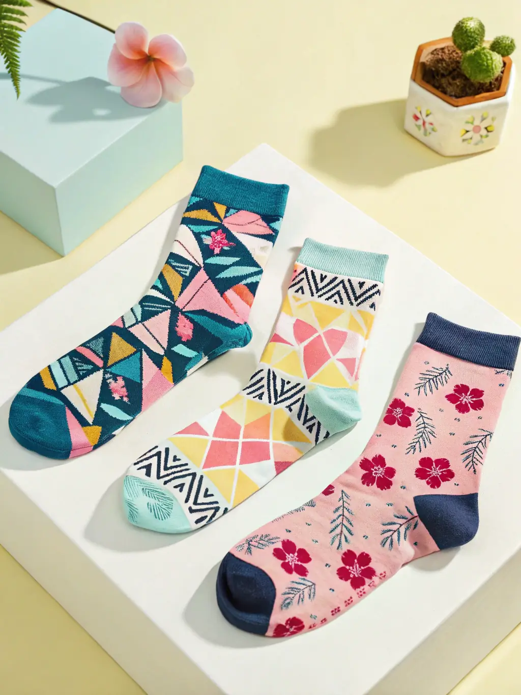 Image showcasing a variety of socks made from different materials (cotton, PV, bamboo, nylon, polyester) in a visually appealing arrangement, highlighting the range of options available at Arlin One Textile.